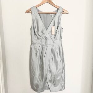 NWT Y2K WOMEN'S BANANA REPUBLIC 100% Silk Metallic Silver Gray Dress V Neck 2P